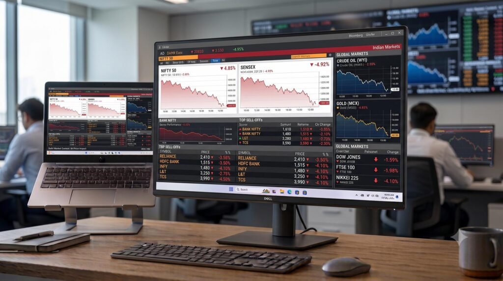 Sensex Falls 625 Points, Nifty Slips Below 23,300 as Oil Jumps